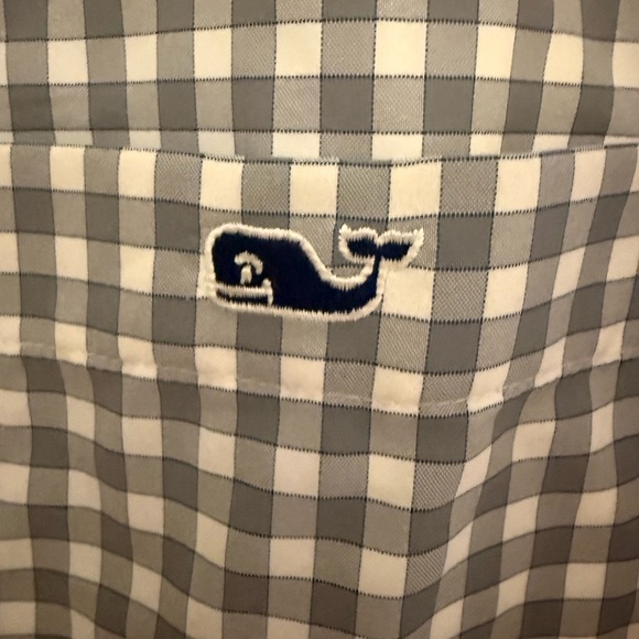 Vineyard Vines Gray On the go performance Button Down Shirt gingham preppy Large - Picture 4 of 5